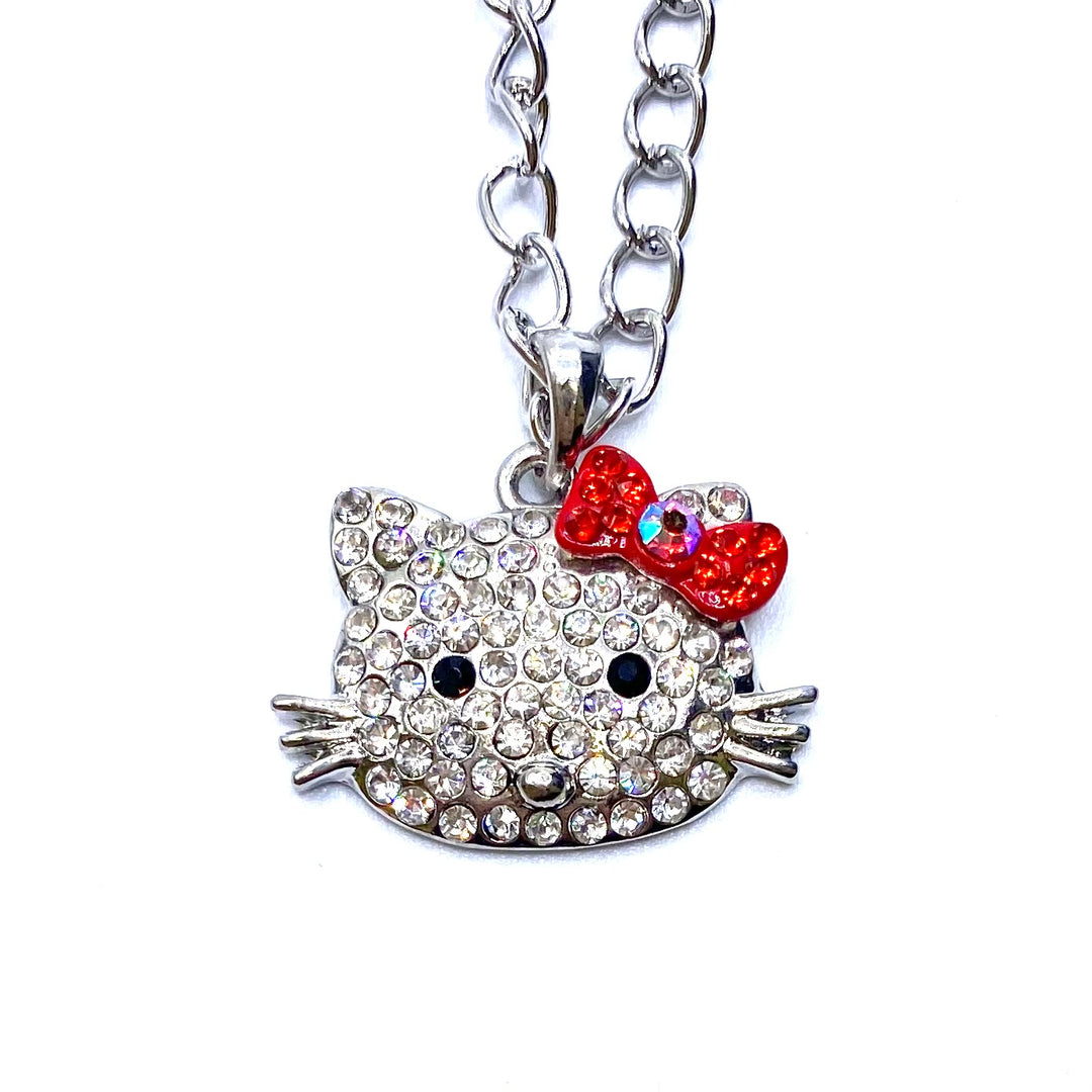 Necklace Charm Hello Kitty Bow Silver Red