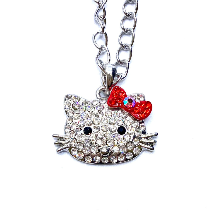 Necklace Charm Hello Kitty Bow Silver Red