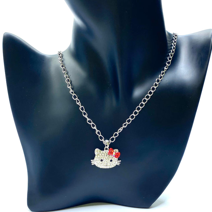 Necklace Charm Hello Kitty Bow Silver Red