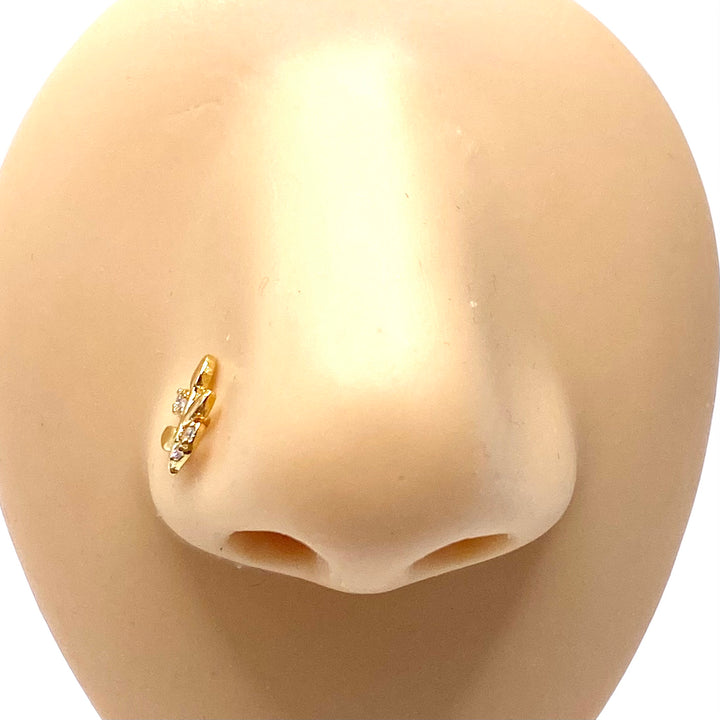 Dozen Nose Stud Piercing Pin Rhinestone Gold with TIP Leaves