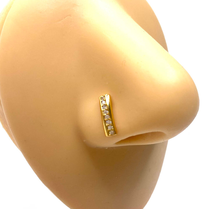 Dozen Nose Stud Piercing Pin Rhinestone Gold with TIP Line