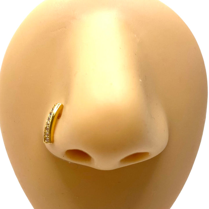 Dozen Nose Stud Piercing Pin Rhinestone Gold with TIP Line