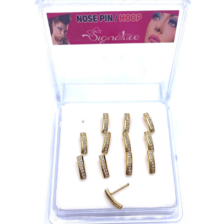 Dozen Nose Stud Piercing Pin Rhinestone Gold with TIP Line