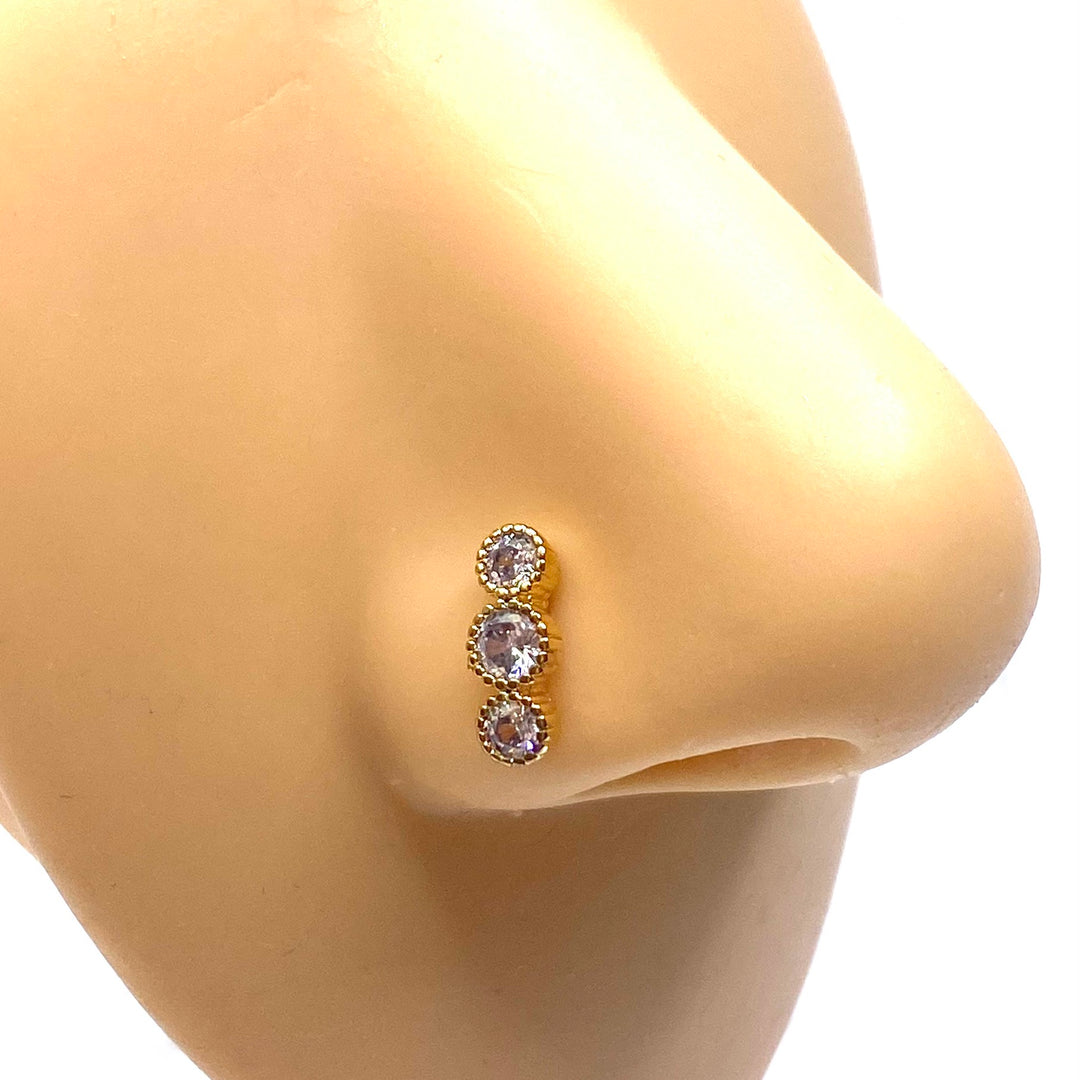 Dozen Nose Stud Piercing Pin Rhinestone Gold with TIP