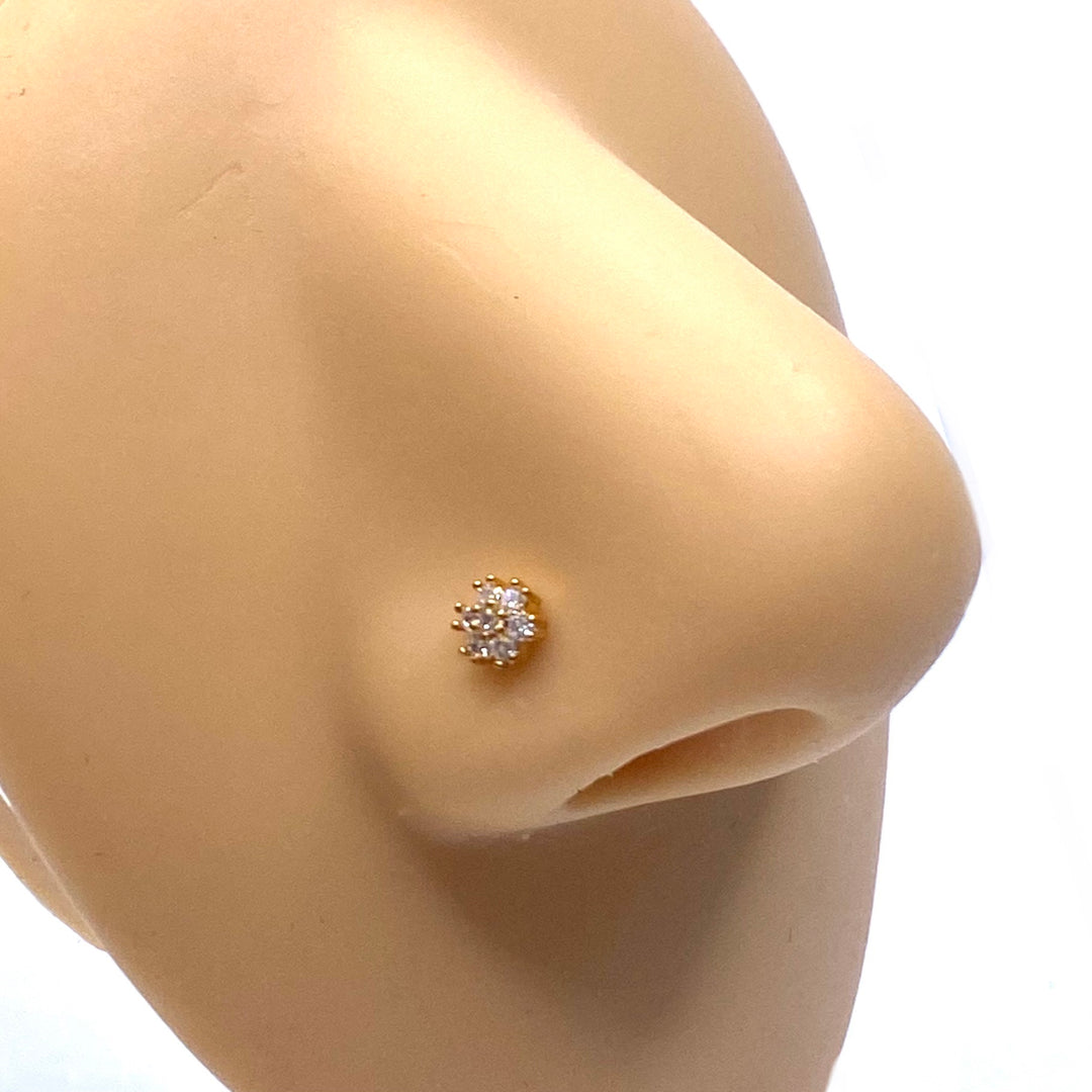 Dozen Nose Stud Piercing Pin Rhinestone Gold with TIP