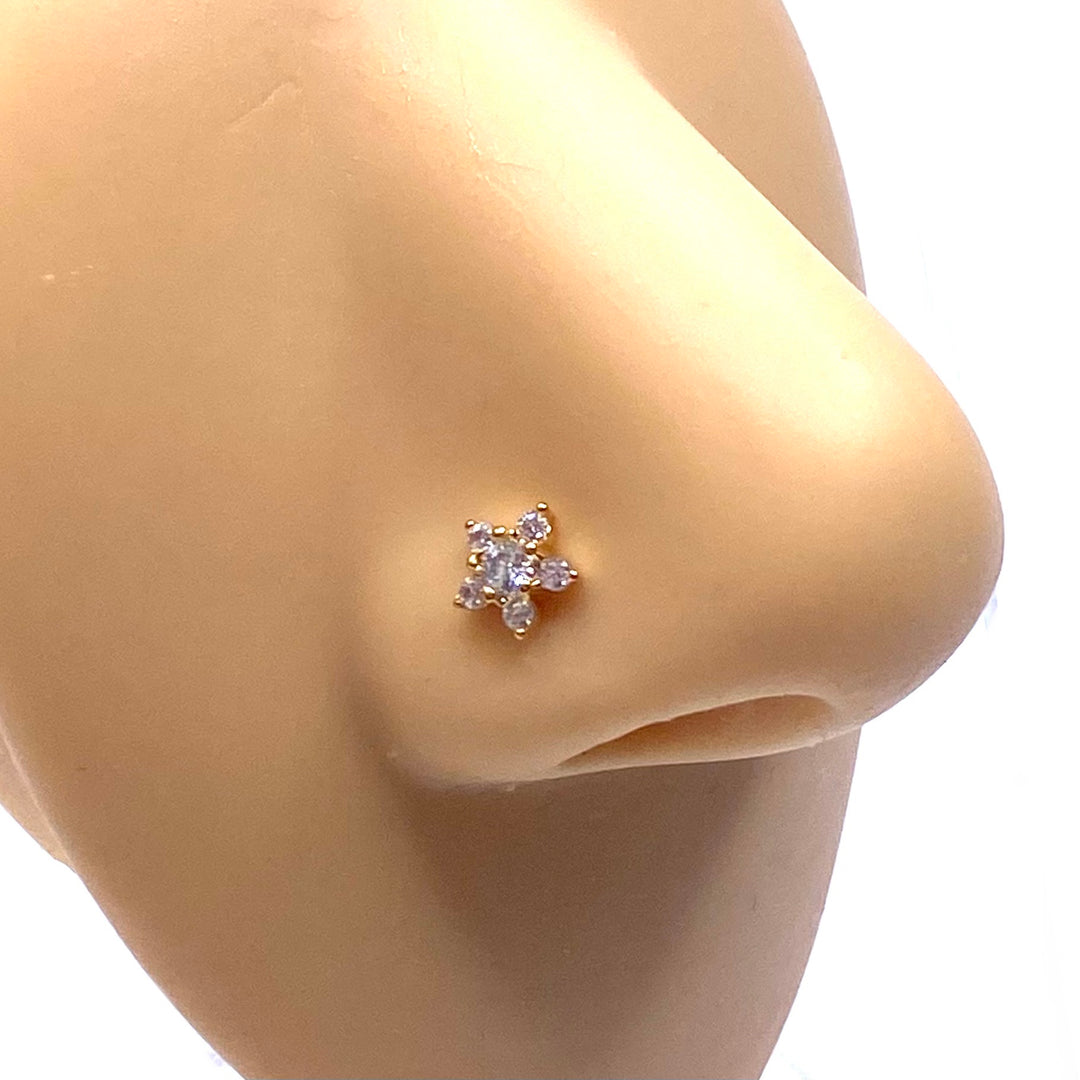 Dozen Nose Stud Piercing Pin Rhinestone Gold with TIP