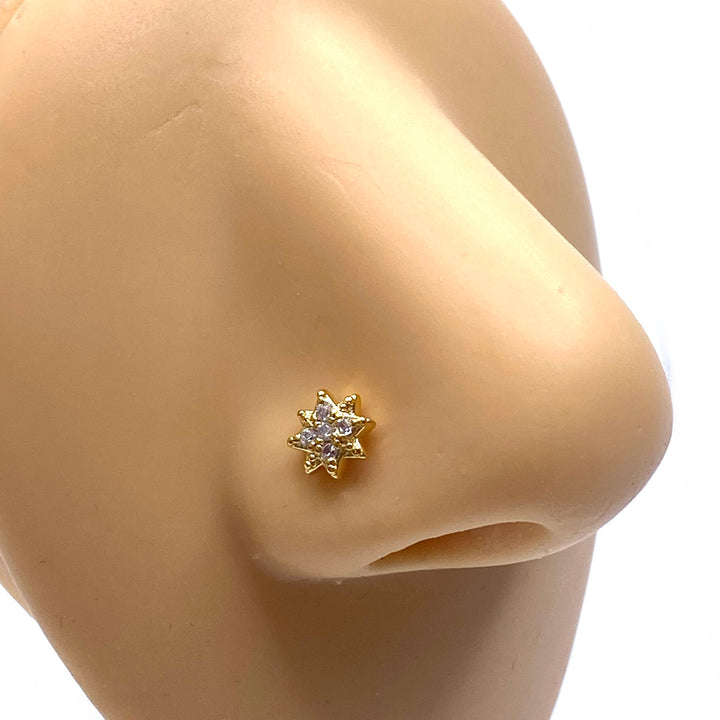 Dozen Nose Stud Piercing Pin Rhinestone Gold with TIP