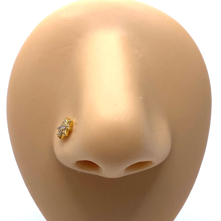 Dozen Nose Stud Piercing Pin Rhinestone Gold with TIP