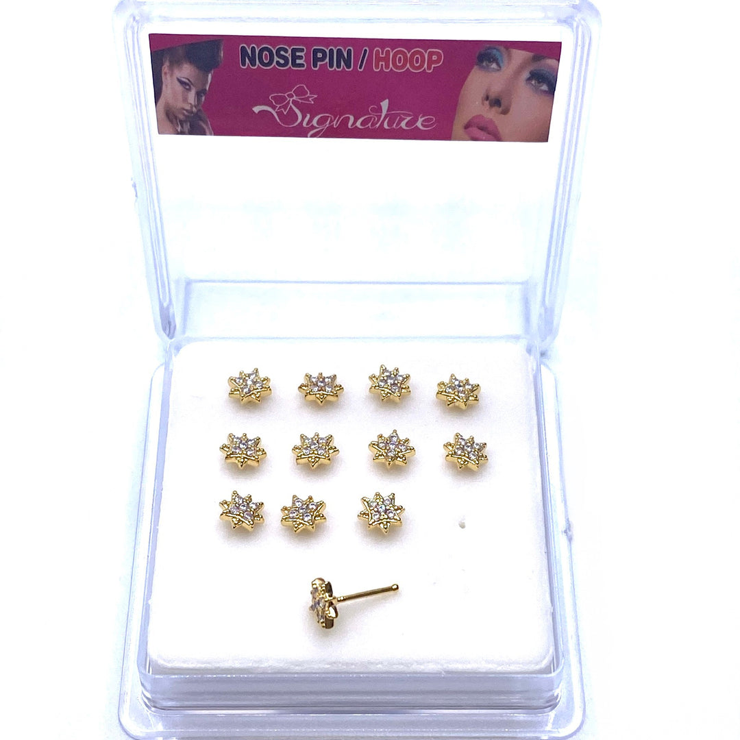 Dozen Nose Stud Piercing Pin Rhinestone Gold with TIP