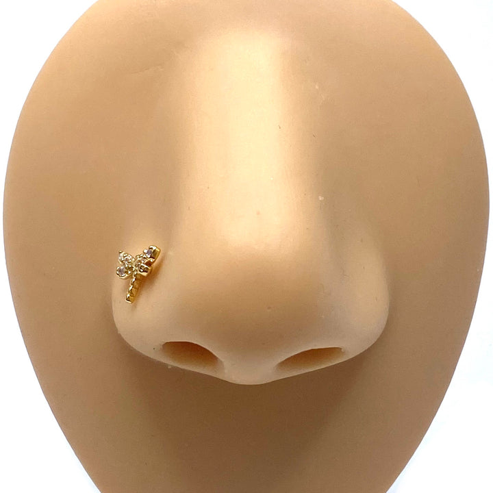 Dozen Nose Stud Piercing Pin Rhinestone Gold with TIP Dragonfly