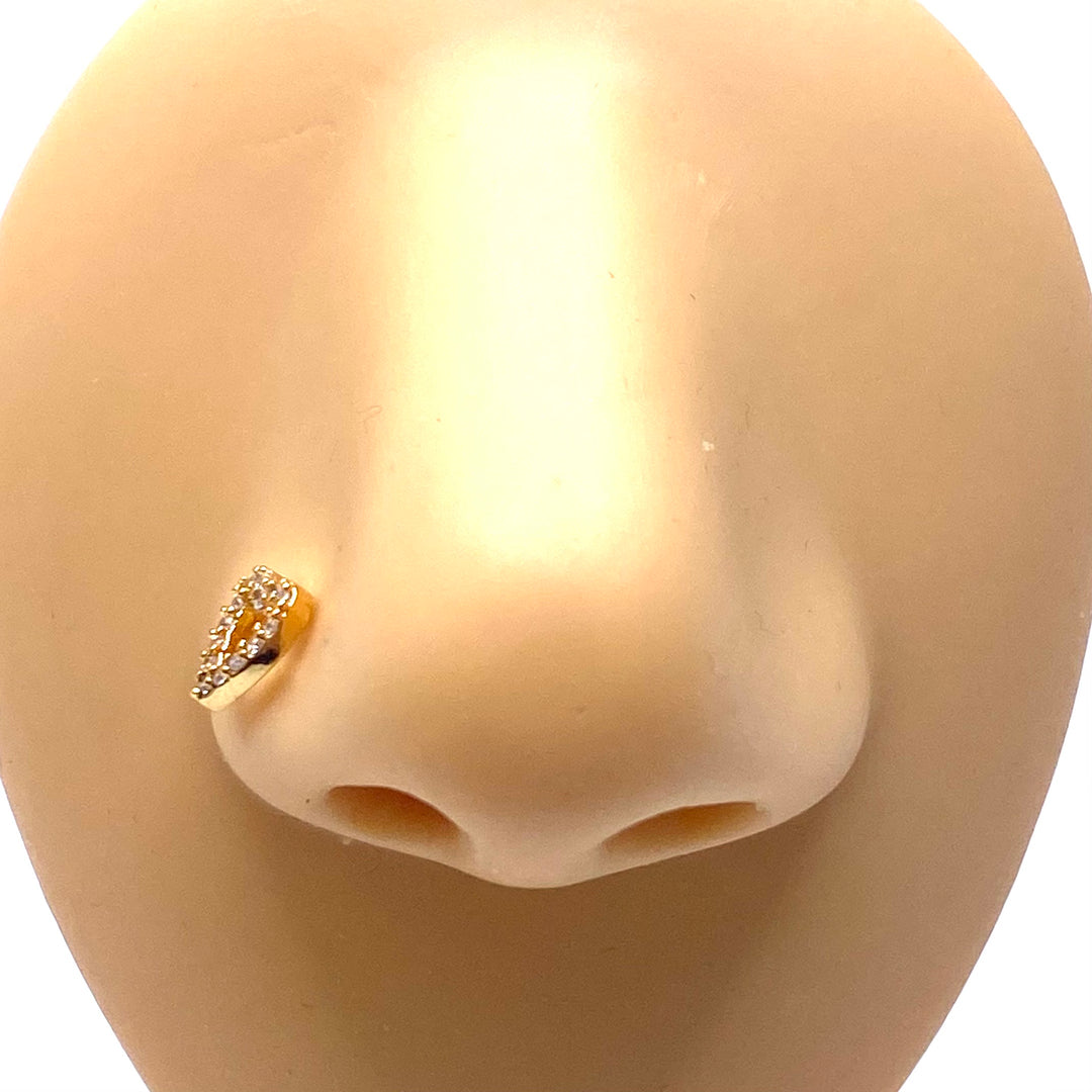 Dozen Nose Pin Piercing Pin Rhinestone Gold with L Shape Heart