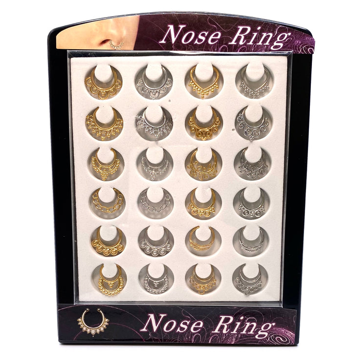 Nose Septum Fake Bull Ring Gold Silver 24 pc Display