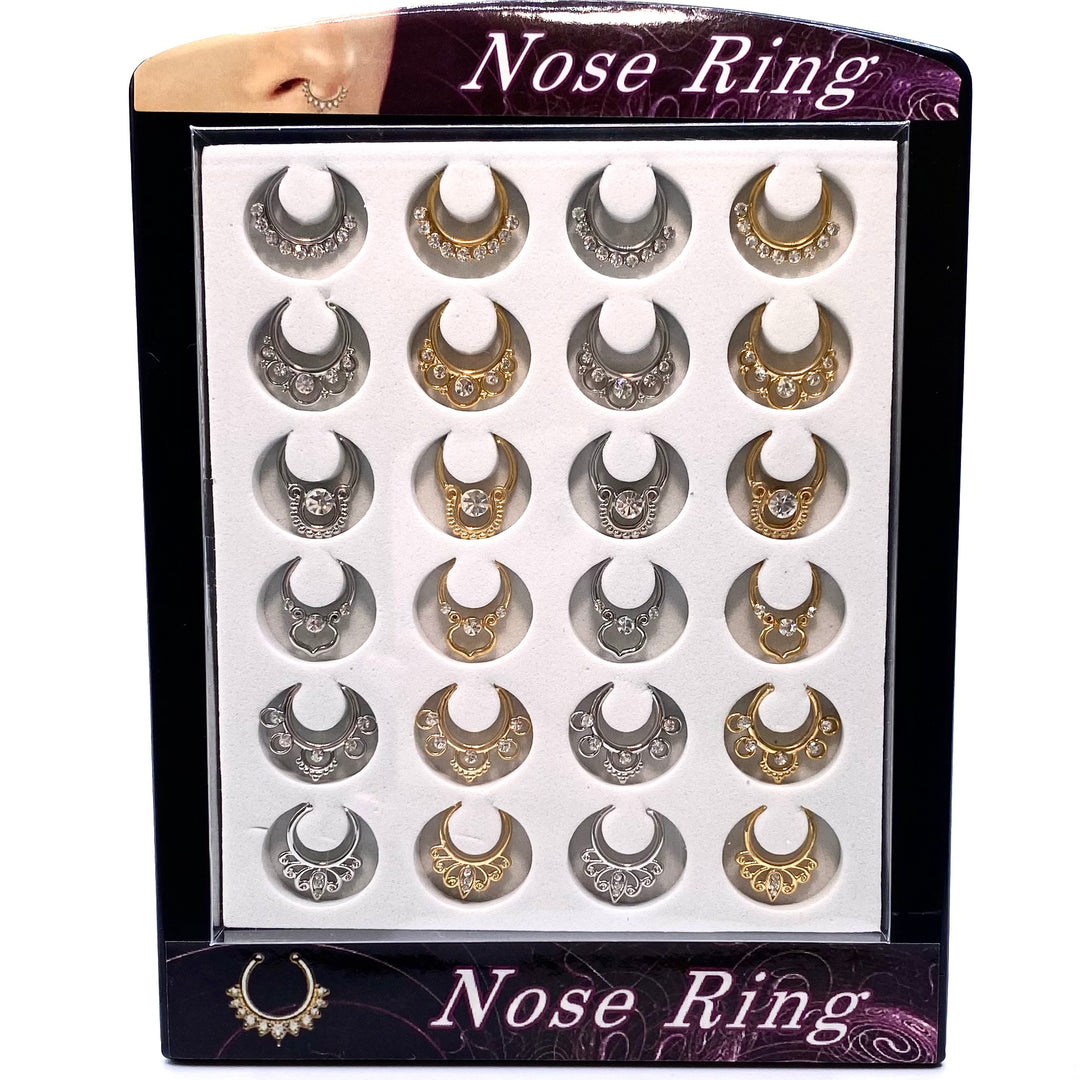 Nose Septum Fake Bull Ring Gold Silver 24 pc Display