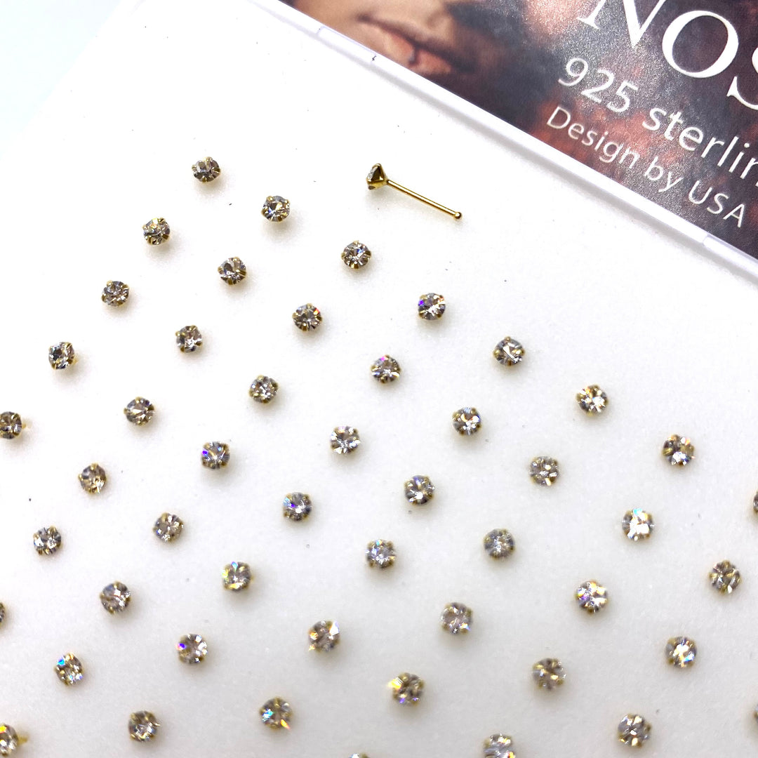 Nose Piercing Rhinestone Stud 120 piece Display 2.5mm