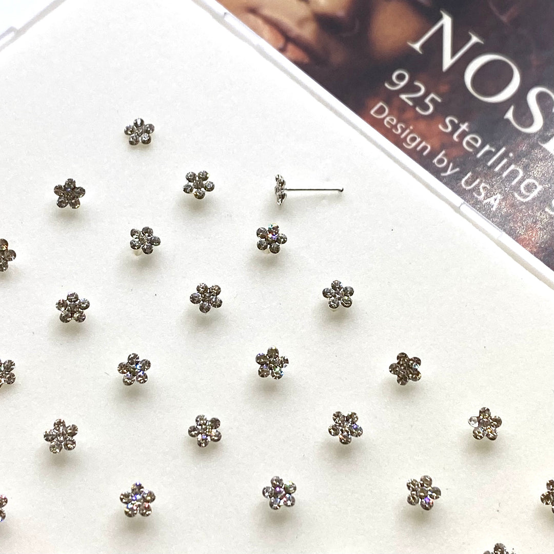 Nose Piercing Rhinestone Stud Flower 48 piece Display