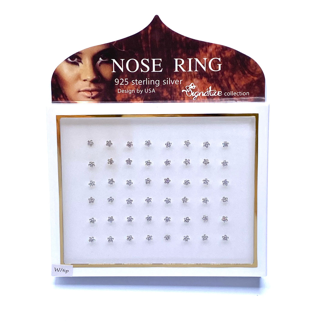 Nose Piercing Rhinestone Stud Flower 48 piece Display