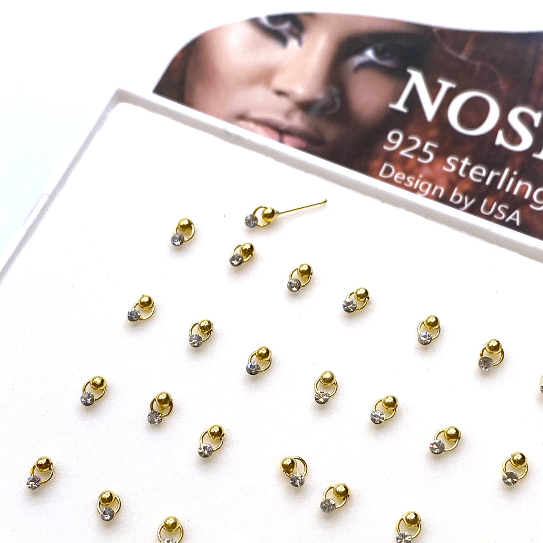 Nose Piercing Stud 60 piece Rhinestone Sterling Silver Display