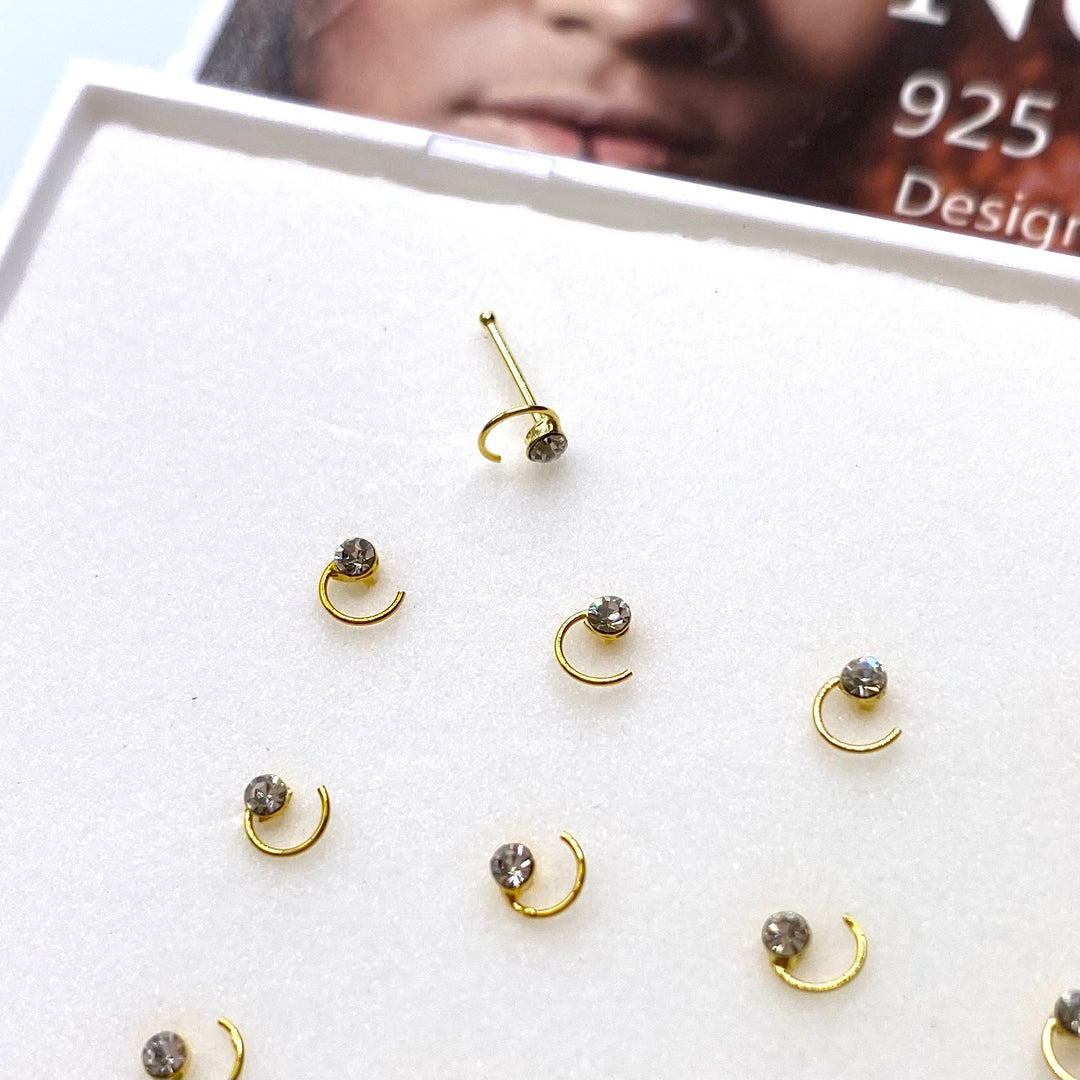 Nose Piercing Stud 48 piece Rhinestone Sterling Silver Display