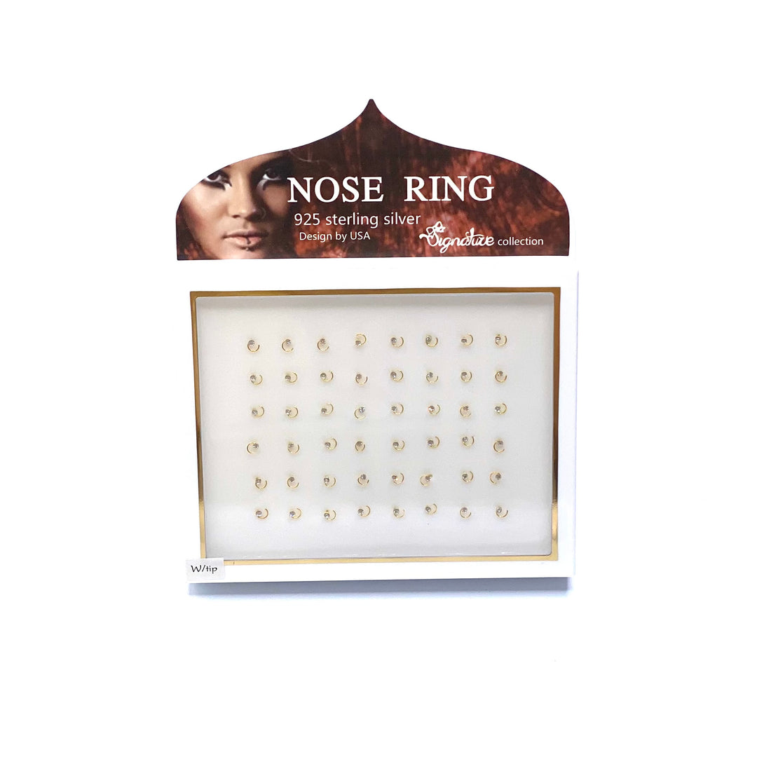 Nose Piercing Stud 48 piece Rhinestone Sterling Silver Display