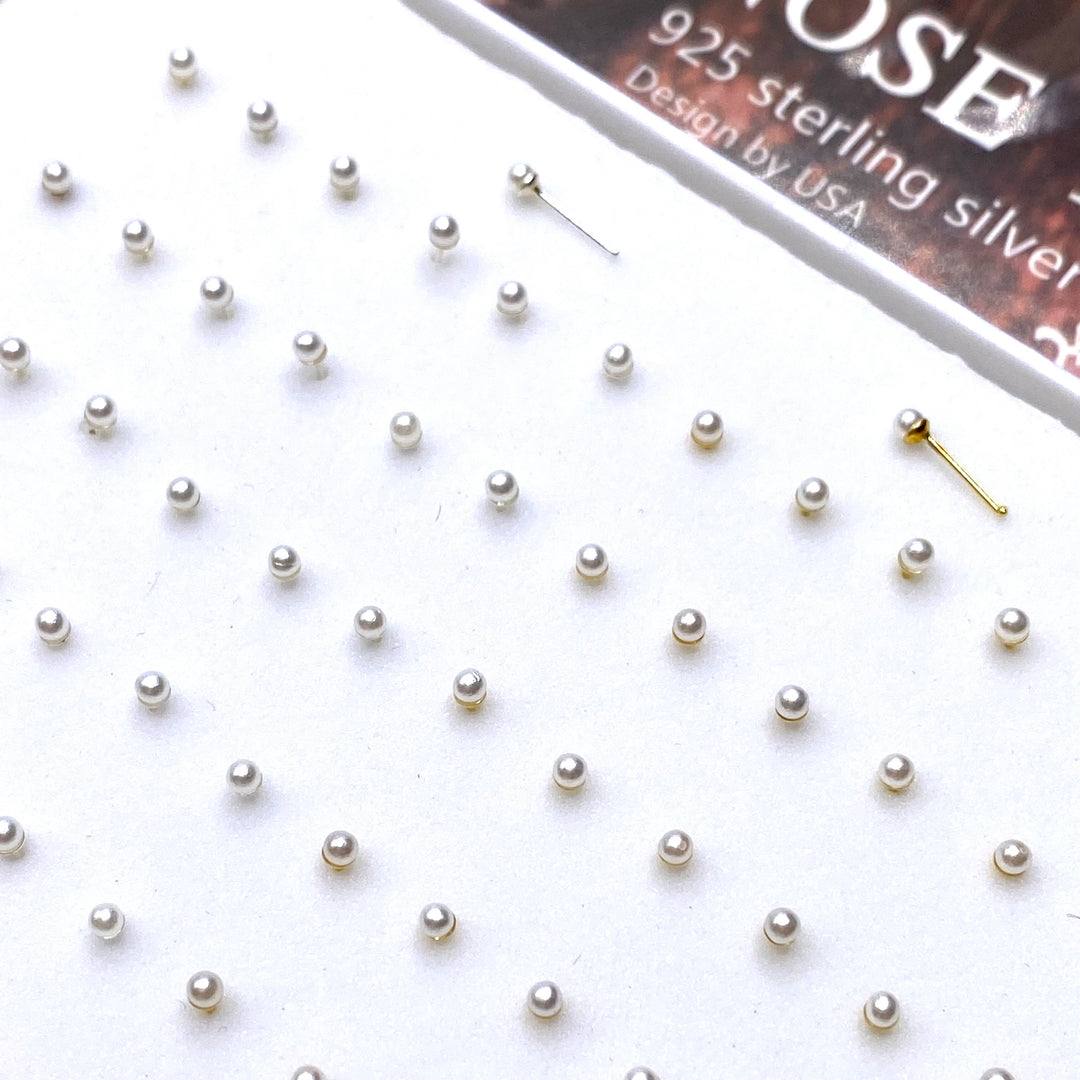 Nose Piercing Rhinestone Stud 72 Piece Pearl White Gold Silver