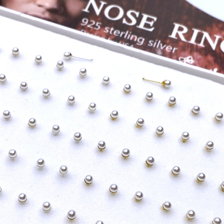 Nose Piercing Rhinestone Stud 72 Piece Pearl White Gold Silver