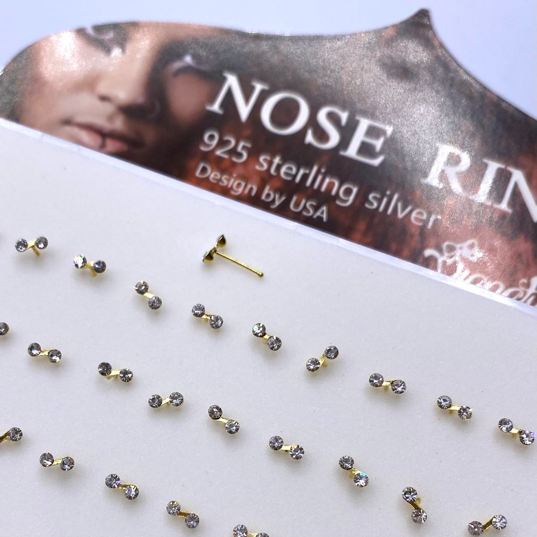 Nose Piercing Double Rhinestone Stud 72 piece Display