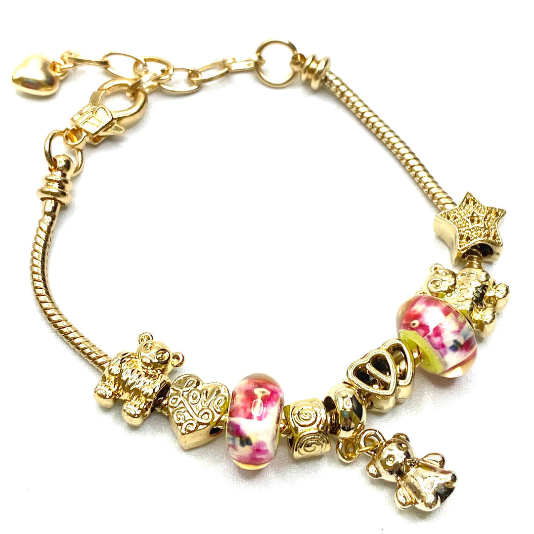 Bracelet Bead Heart Bear Gold