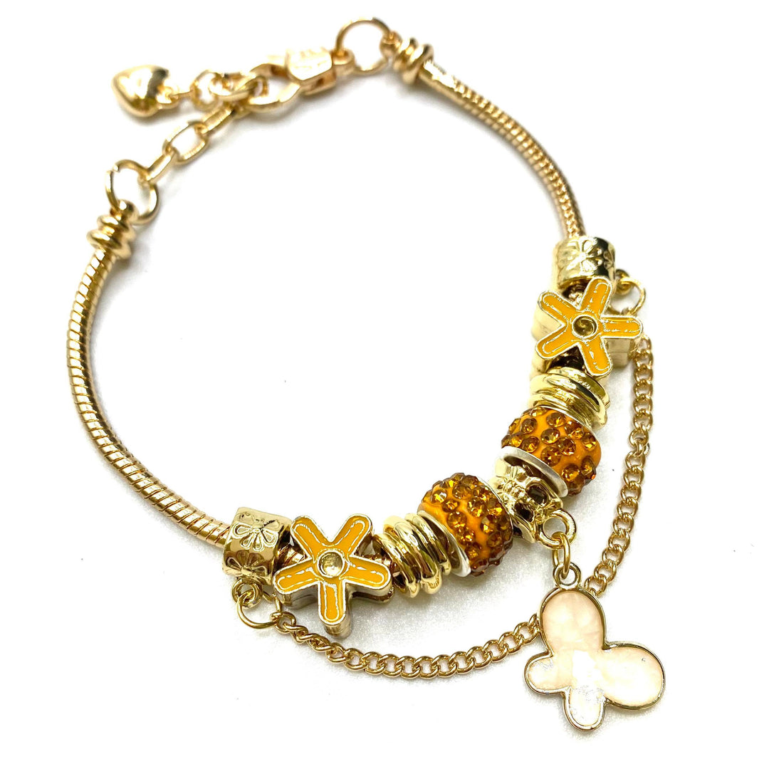 Bracelet Bead Flower Butterfly Gold