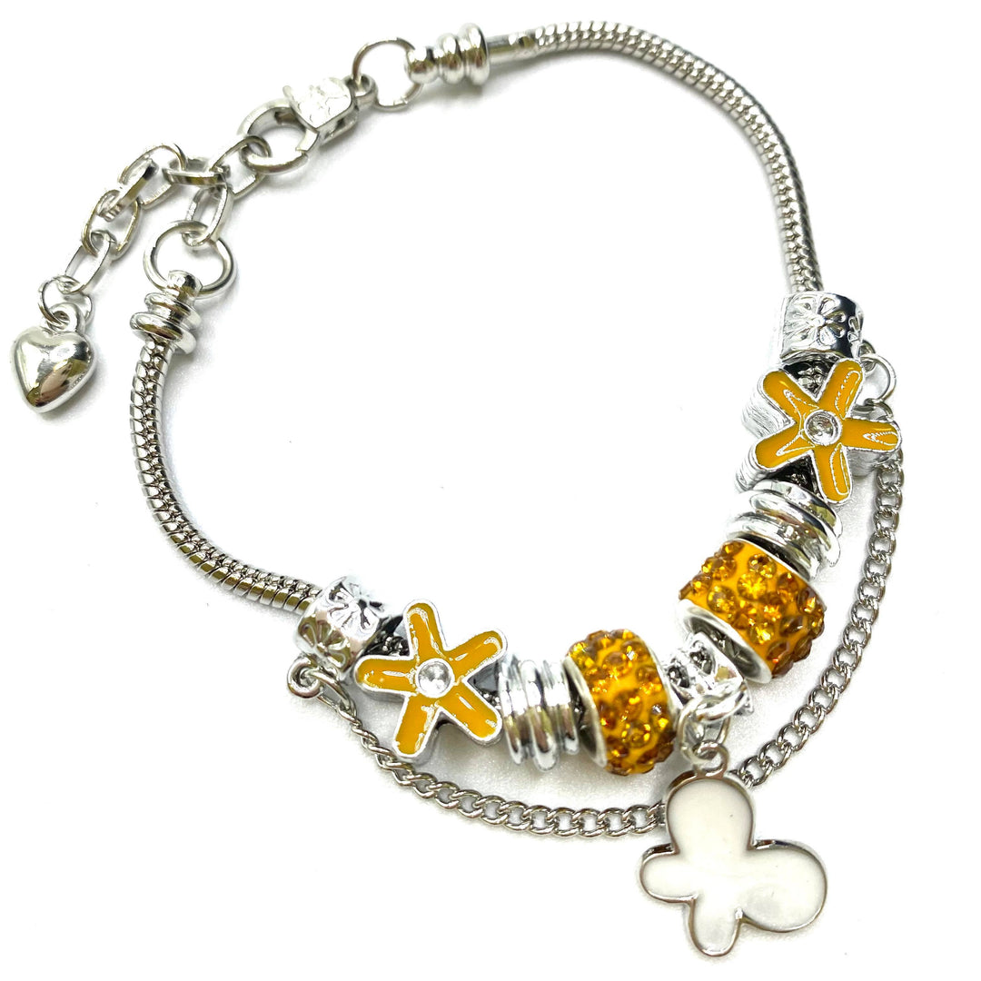 Bracelet Bead Flower Butterfly Yellow Silver