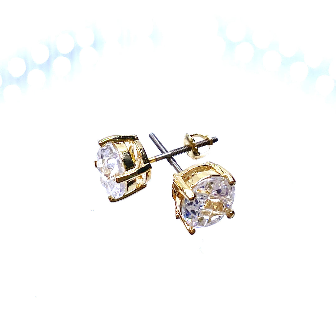 Earring Stud Screw Back Cubic Zirconia Round 8mm