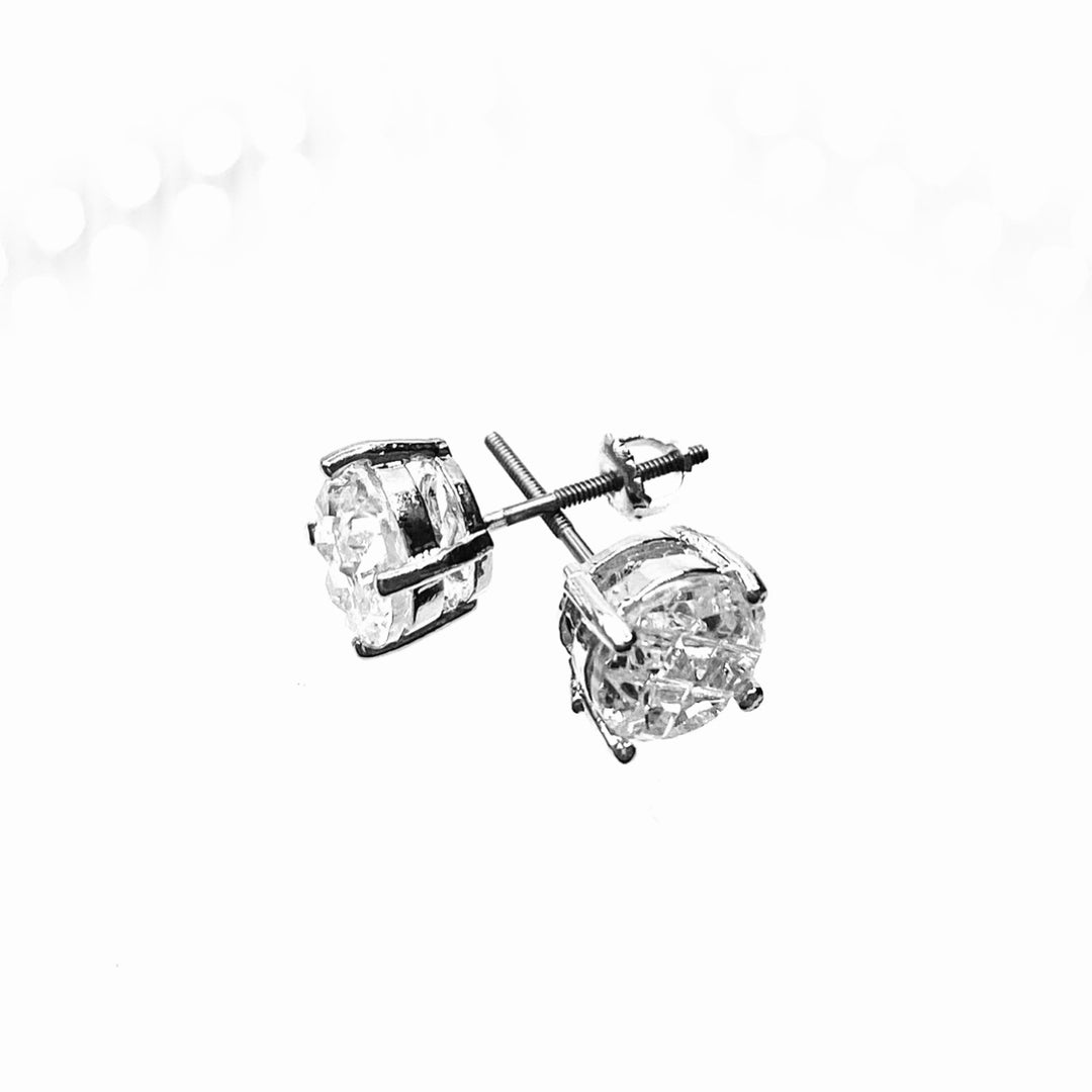 Earring Stud Screw Back Cubic Zirconia Round 8mm