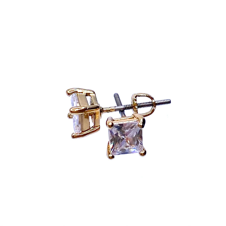 Earring Stud Screw Back Cubic Zirconia Princess Cut 5mm