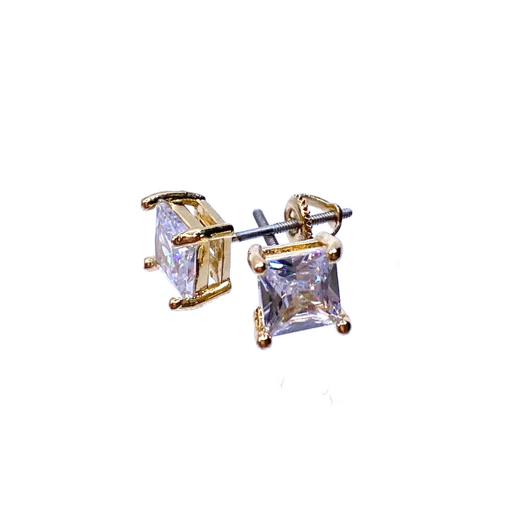 Earring Stud Screw Back Cubic Zirconia Princess Cut 6mm