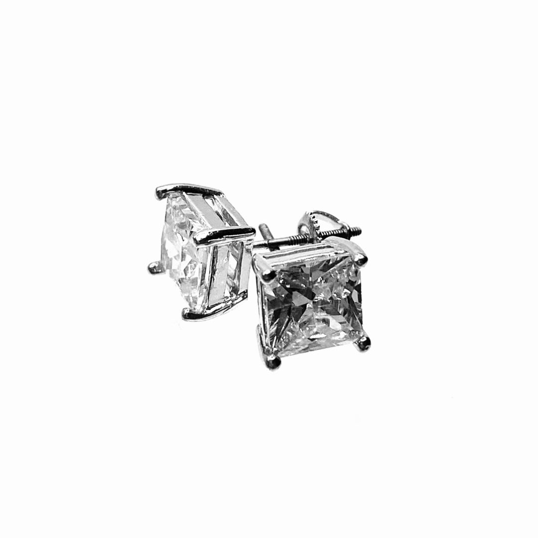 Earring Stud Screw Back Cubic Zirconia Princess Cut 8mm