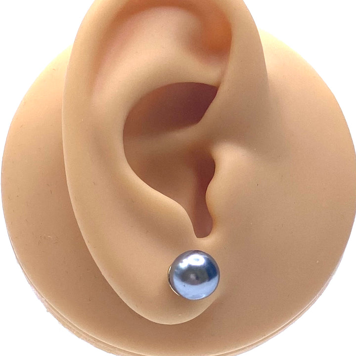 Earring Stud Pearl .25" Grey