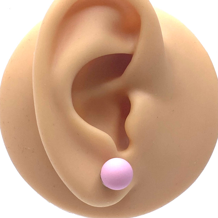 Earring Stud Matte Pearl Ball  .25" Pink