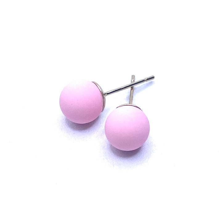 Earring Stud Matte Pearl Ball  .25" Pink