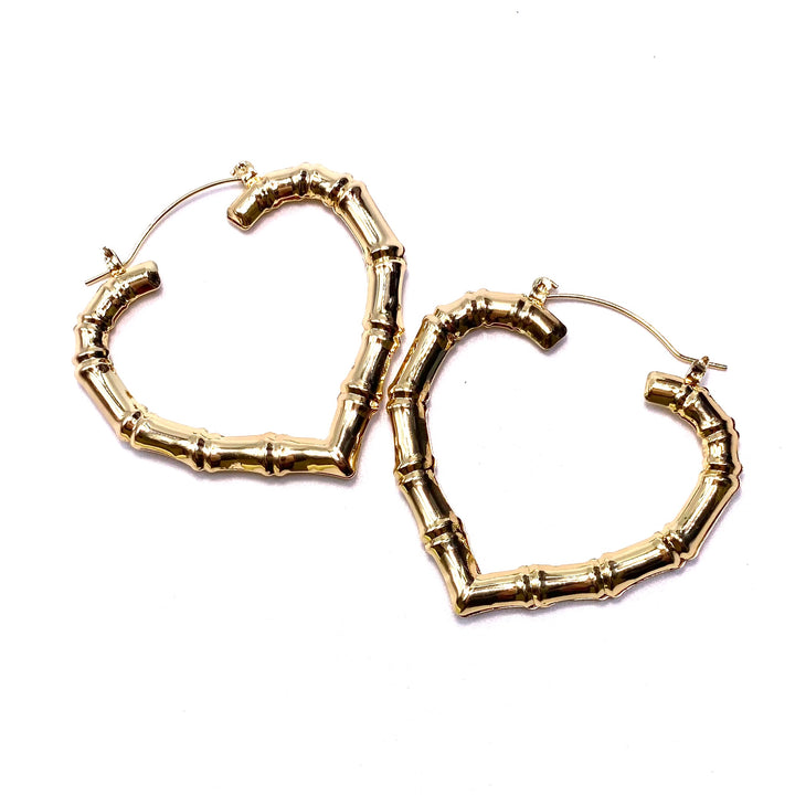 Earring Metal Hoop Bamboo Heart