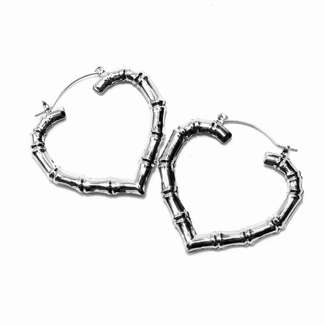 Earring Metal Hoop Bamboo Heart