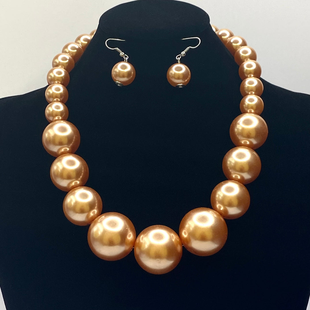 Pearl Necklace Set Gold Brown