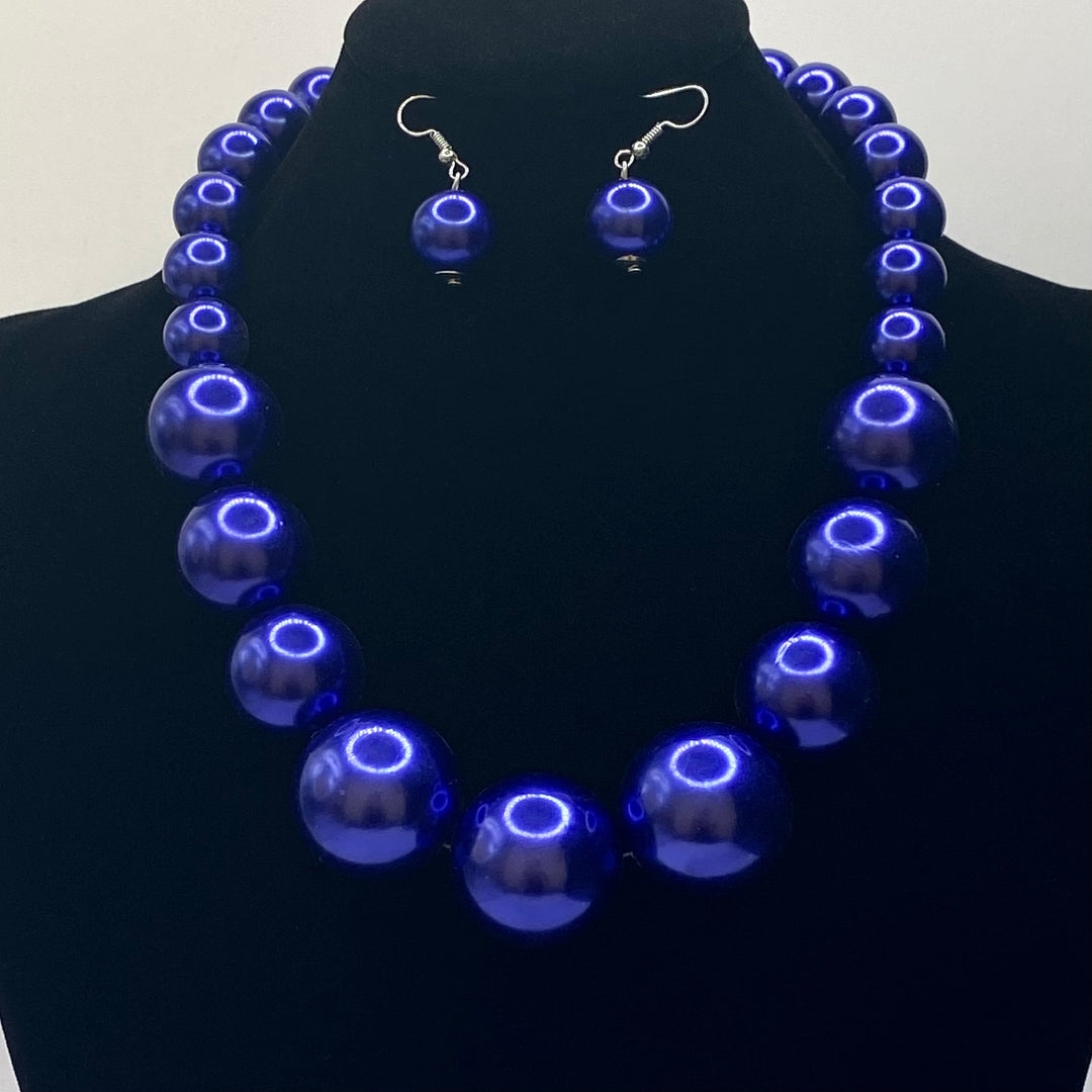 Pearl Necklace Set Navy Blue