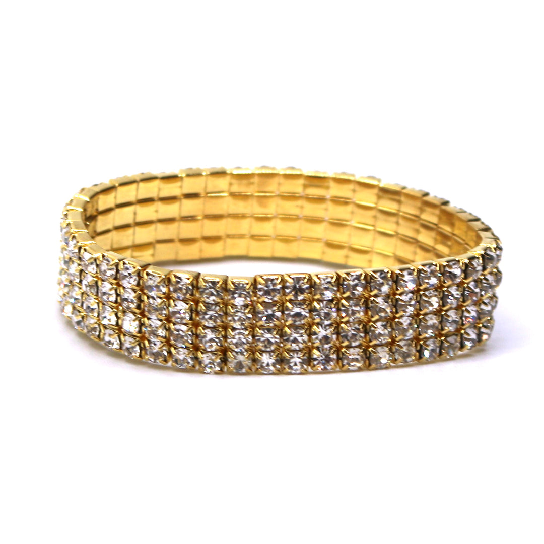 Bracelet Rhinestone Stretch 4 Row Gold Clear