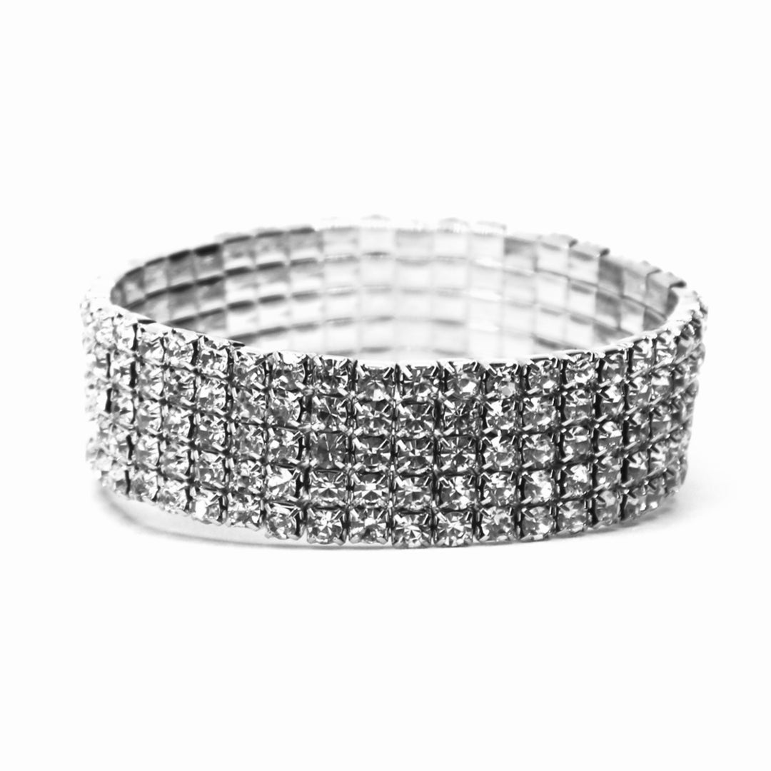 Bracelet Rhinestone Stretch 5 Row Silver Clear