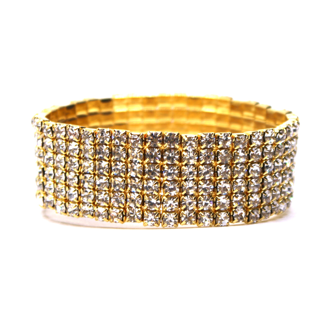 Bracelet Rhinestone Stretch 6 Row Gold Clear