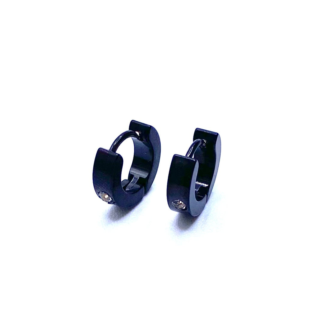 Earring Hoop Huggie Stainless Steel Metal .35 inch Black