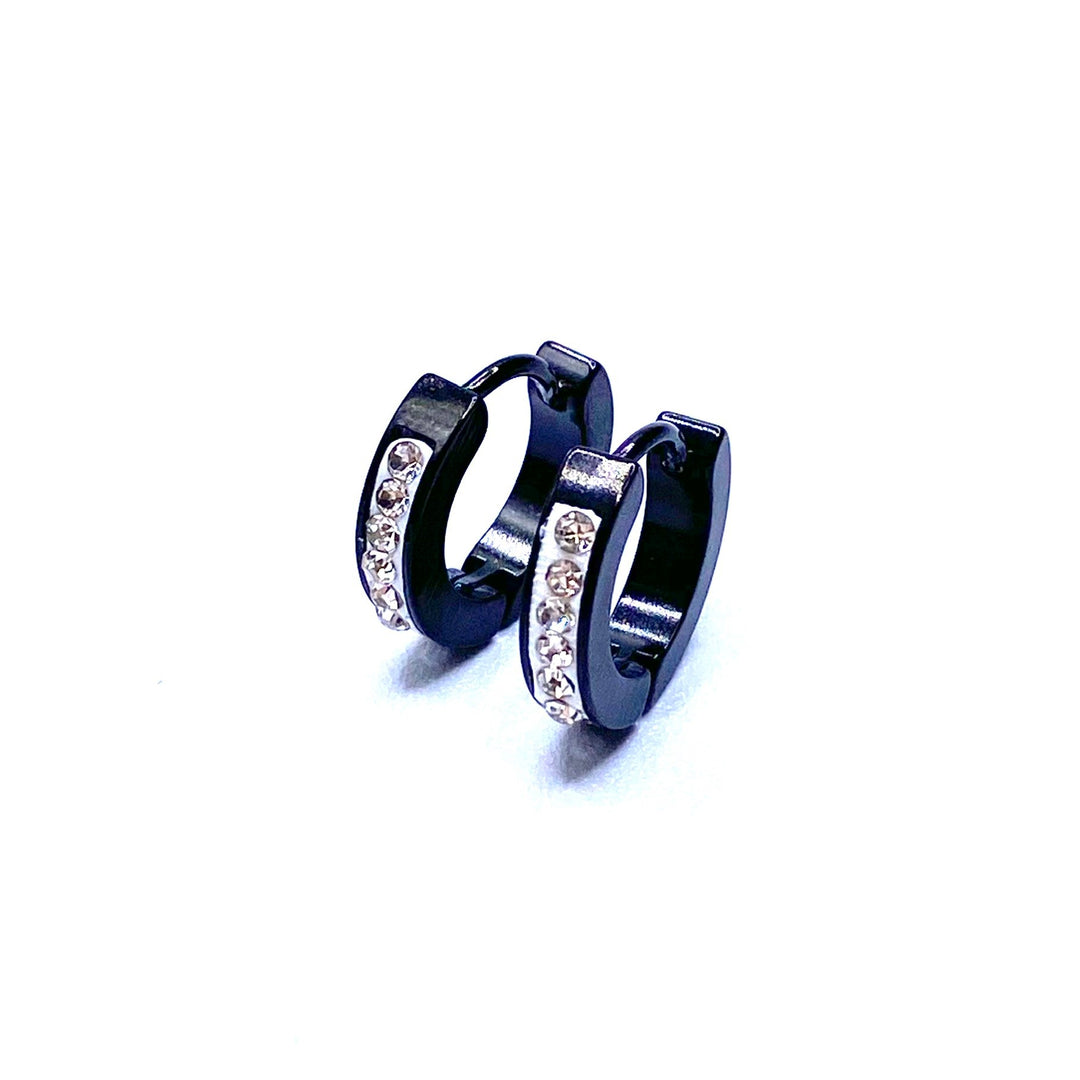 Earring Hoop Huggie Stainless Steel Metal .5 inch Black