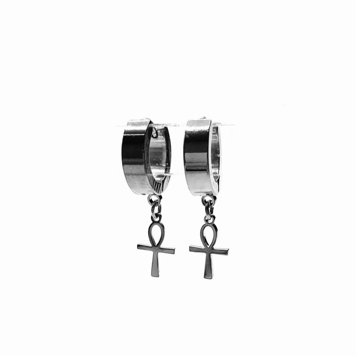 Earring Hoop Huggie Stainless Steel Metal Dangle Cross Silver