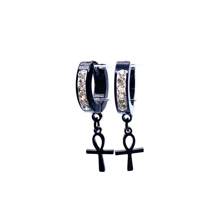 Earring Hoop Huggie Stainless Steel Metal Dangle Cross Black