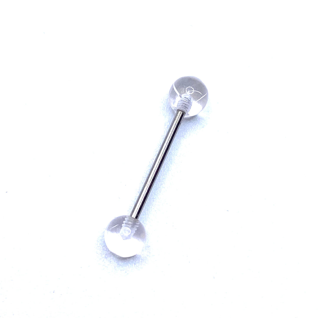 Tongue Barbell Steel Acrylic Ball Clear