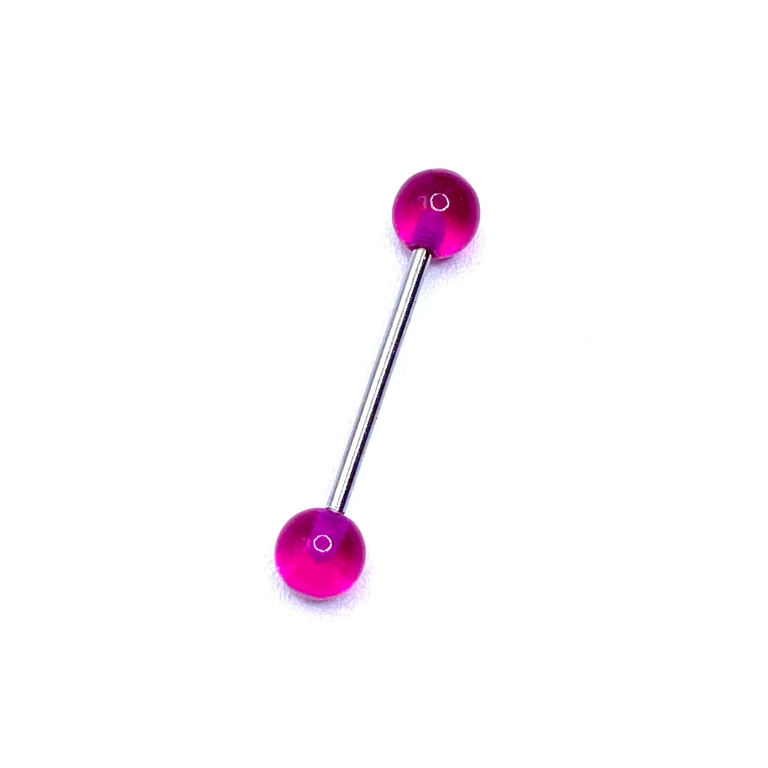 Tongue Barbell Steel Acrylic Ball Clear Magenta